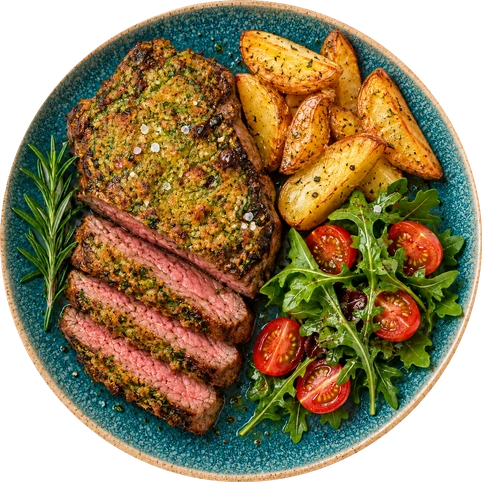 Argentinisches Rumpsteak mit Chimichurri-Kruste auf dem Langenhorst-Teller